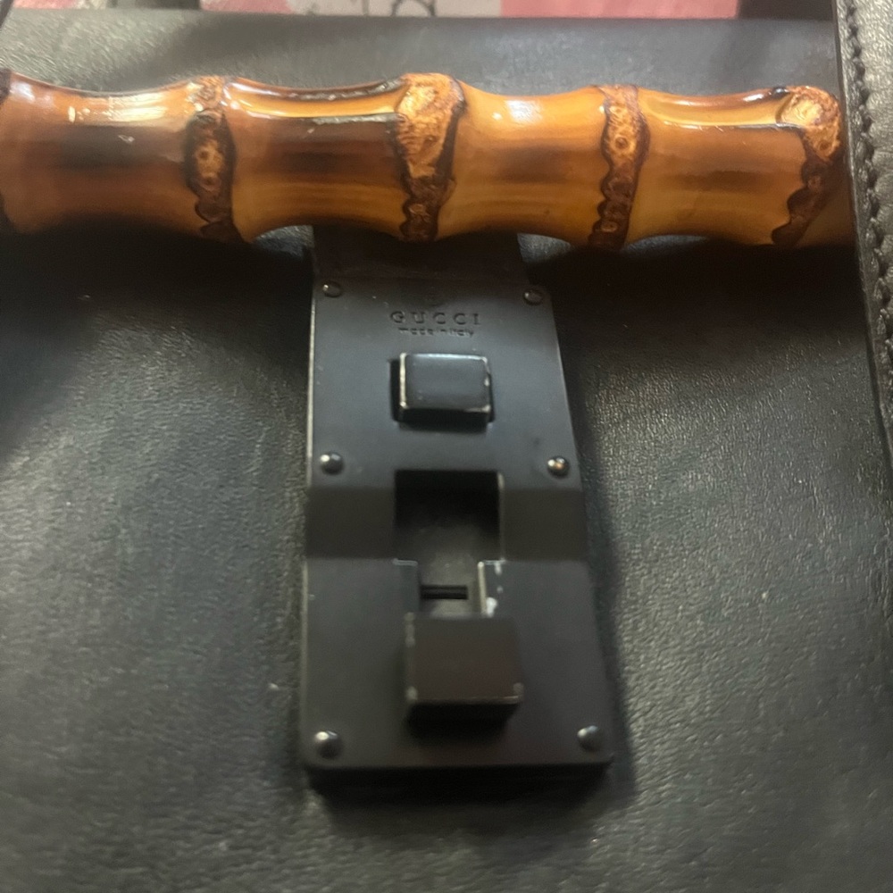 Gucci Black Leather Handbag with Bamboo Accent - Picture 10 of 16